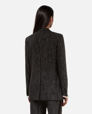 The Kooples WOMEN BLACK black pinstripe suit jacket