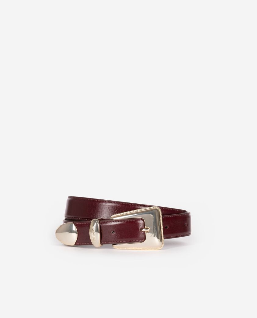 The Kooples DAMEN BORDEAUX burgunderfarbener ledergürtel mit goldener westernschnalle