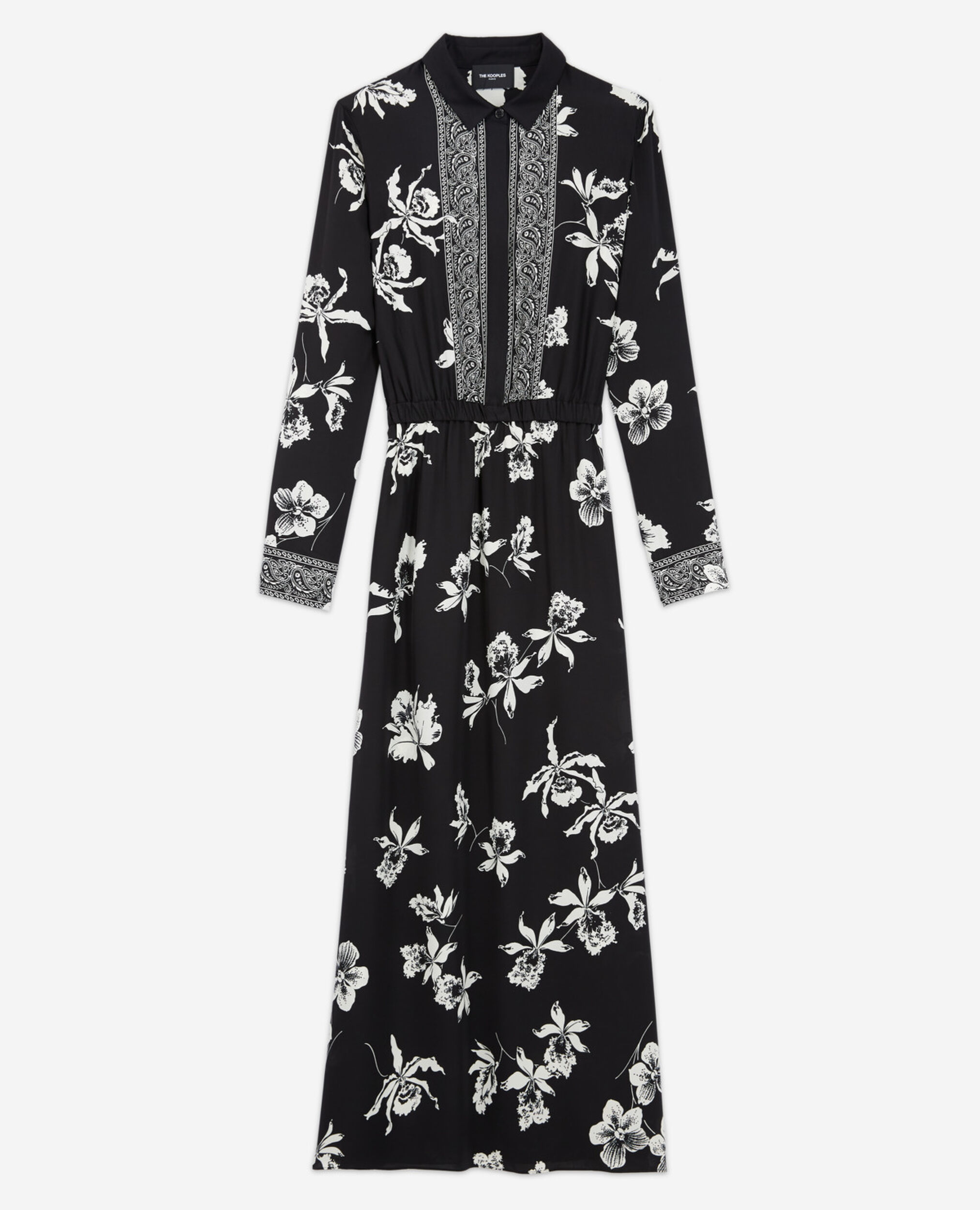 Schwarz-weißes bedrucktes langes Kleid, BLACK WHITE, hi-res image number null