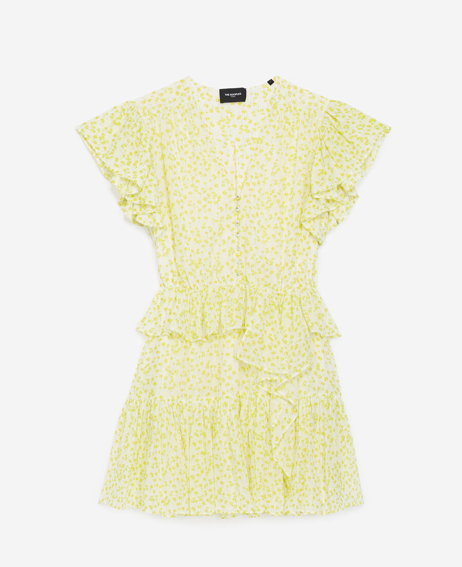 robe courte blanche et jaune à volants