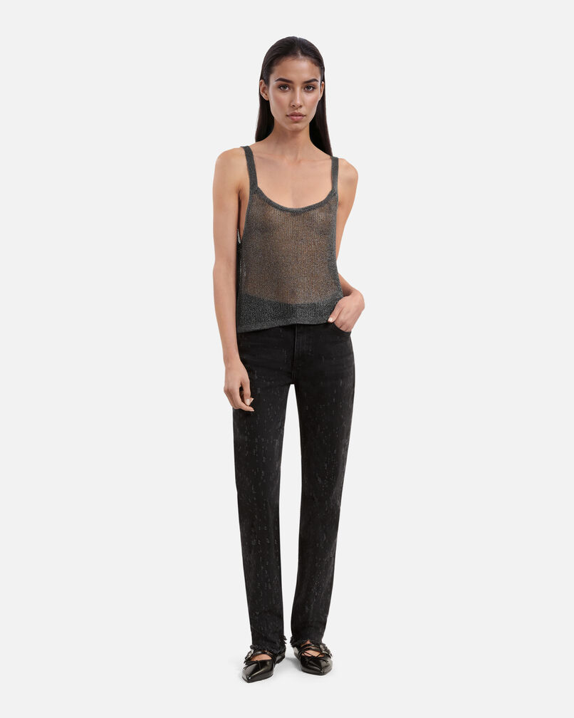 The Kooples FEMME GREY SILVER débardeur effet côte de maille gris