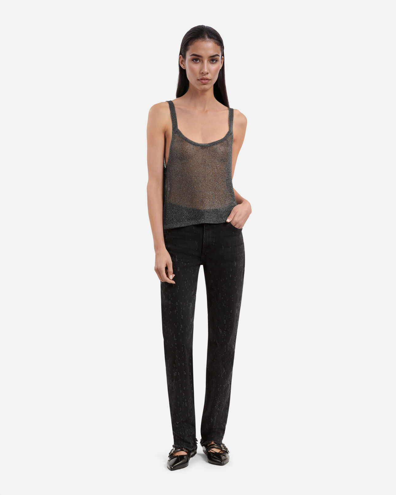 The Kooples WOMEN GREY SILVER grey knit rib effect tank top