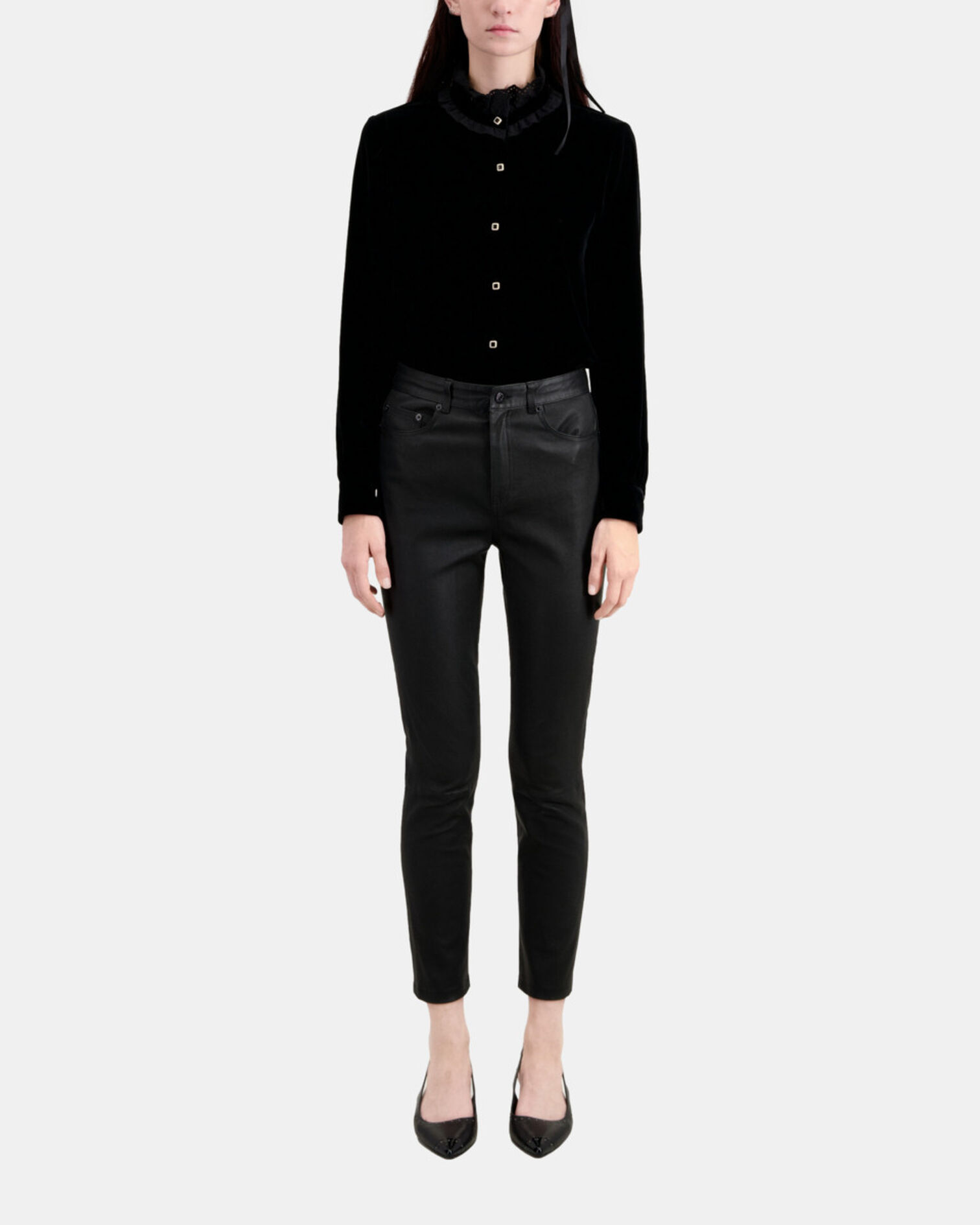 Black leather skinny trousers, BLACK, hi-res image number null