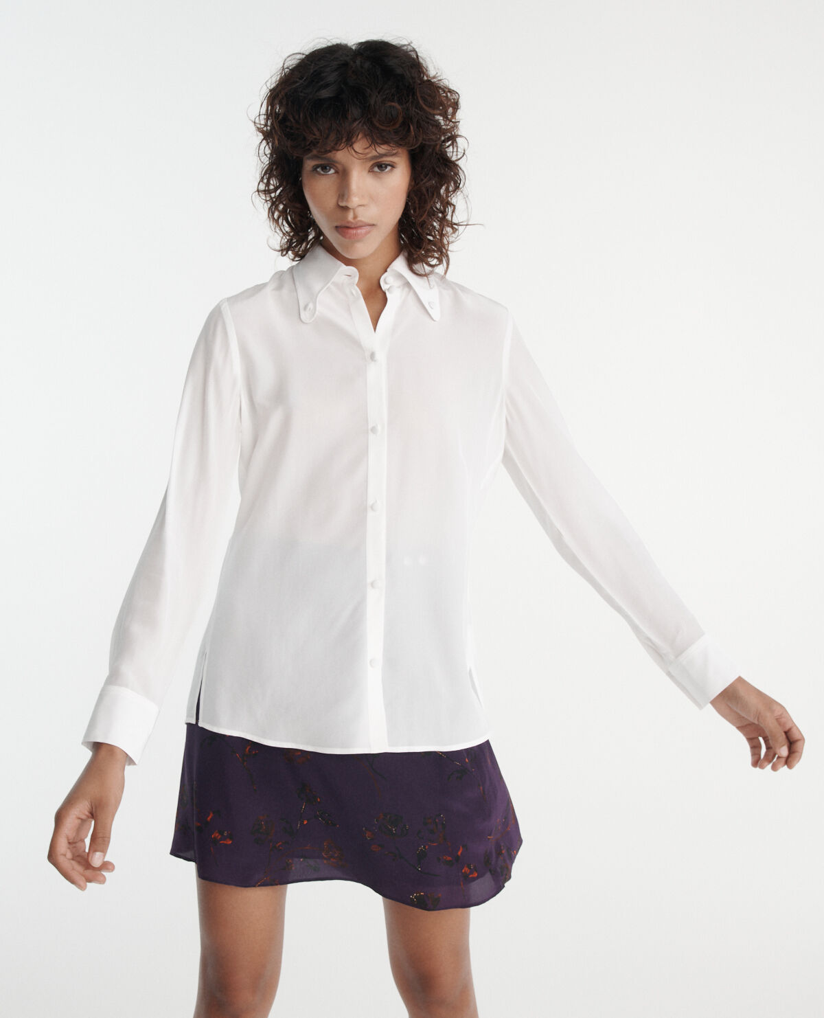 White silk shirt with buttoned collar The Kooples UK