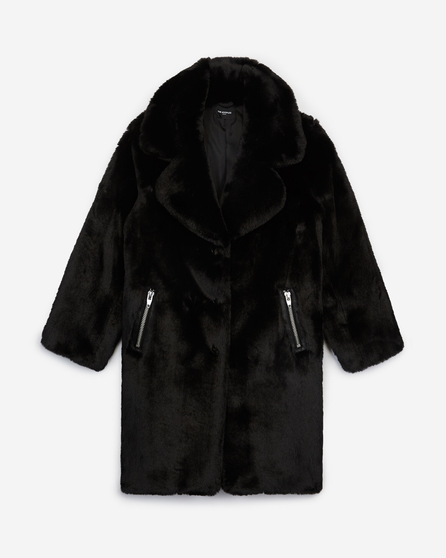 Long black faux fur coat, BLACK, hi-res image number null