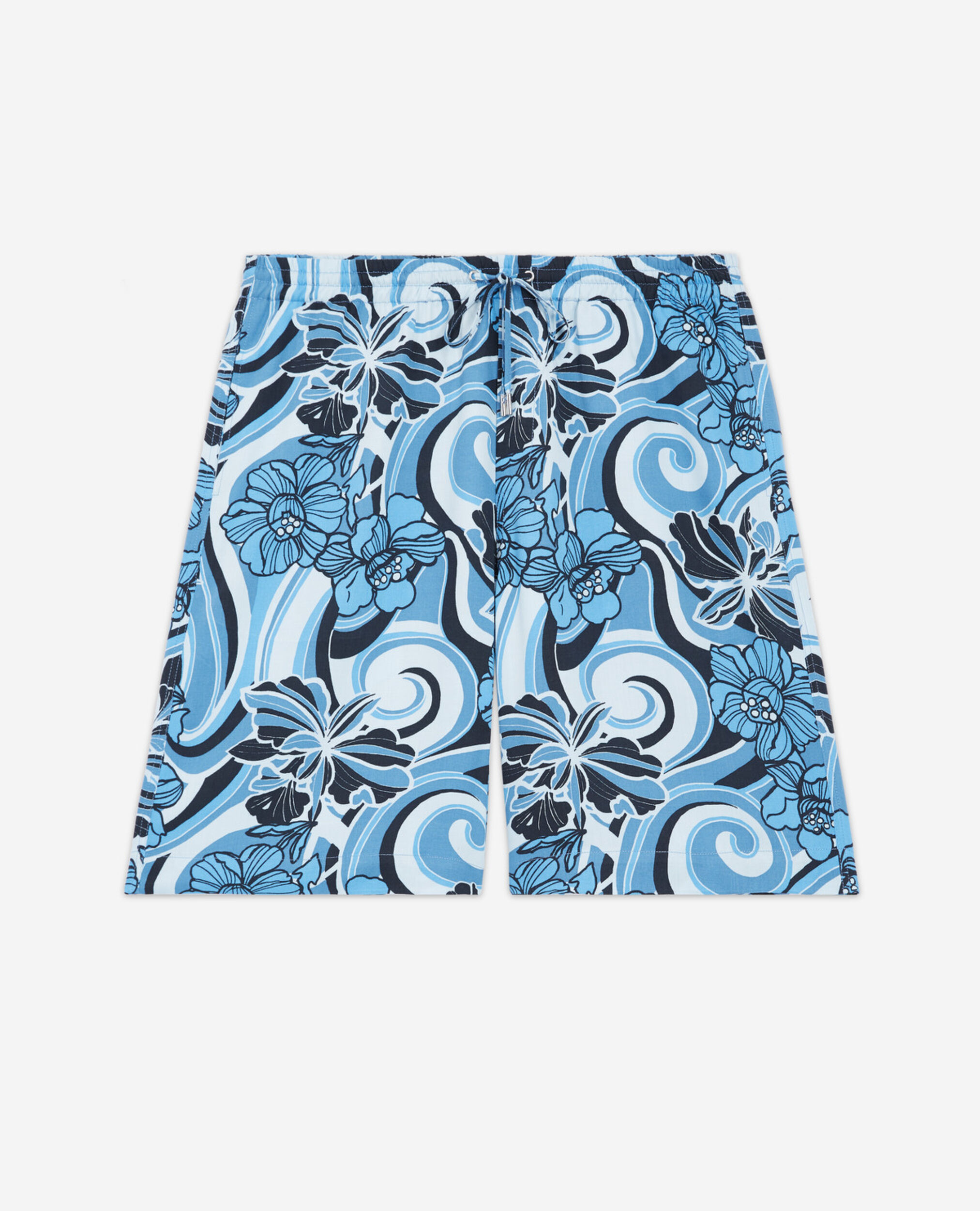 Flowing blue shorts with psychedelic print, BLUE, hi-res image number null
