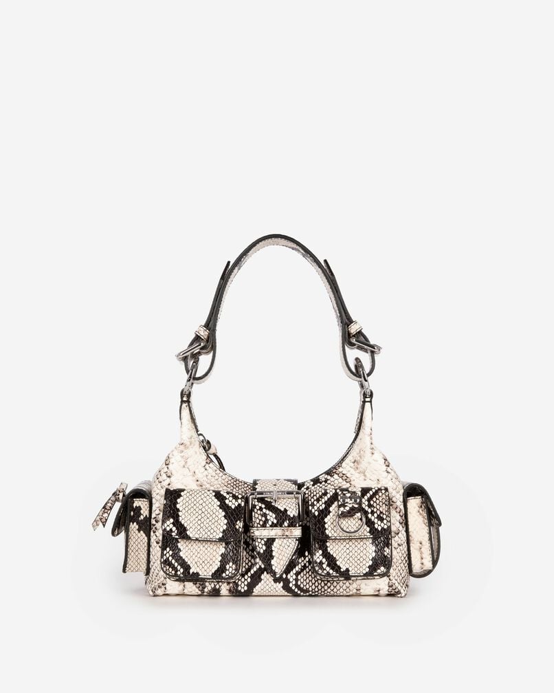The Kooples WOMEN BLACK WHITE amelia small bag in python-effect leather