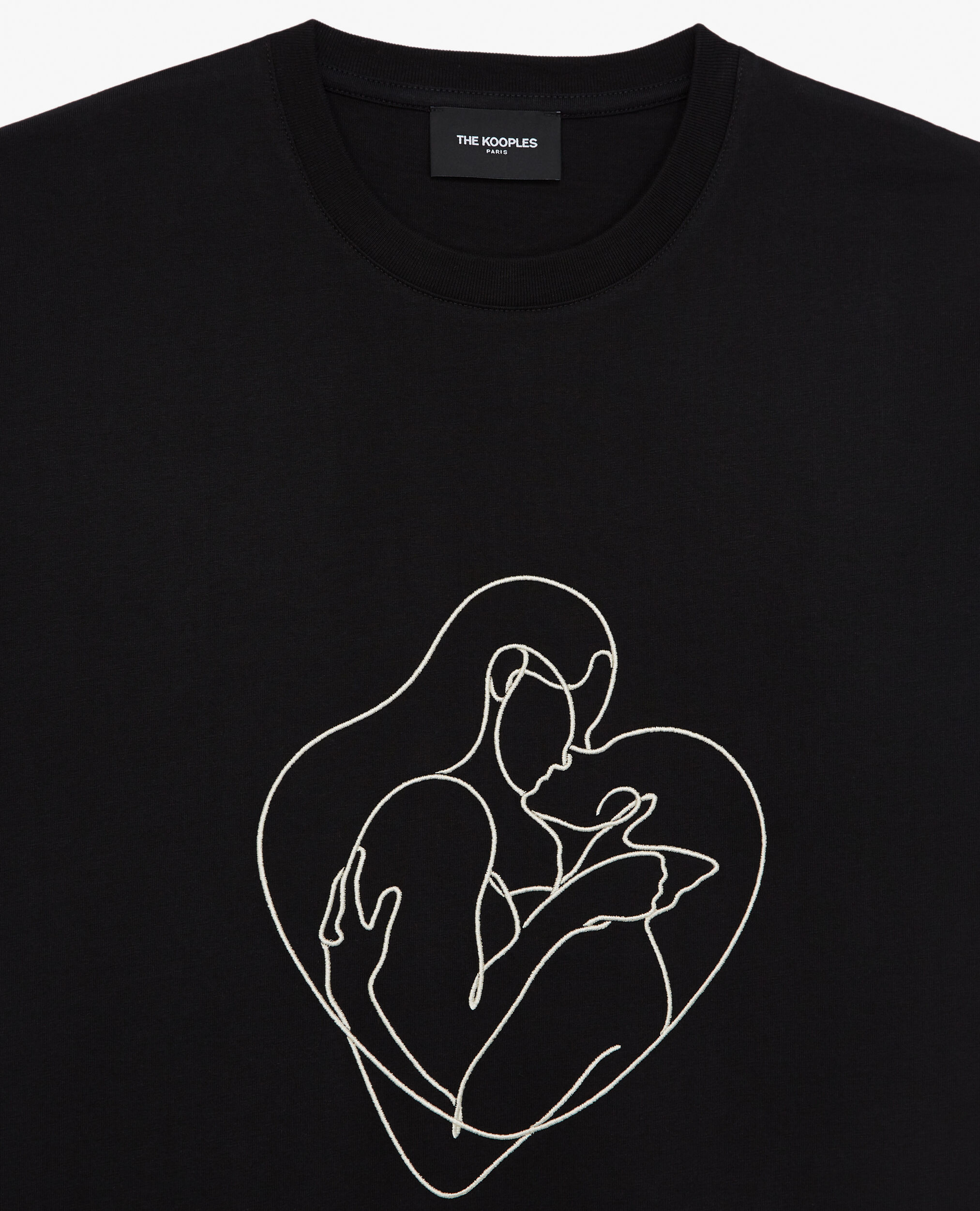 T-Shirt schwarz Baumwolle Stickerei ecru, BLACK, hi-res image number null