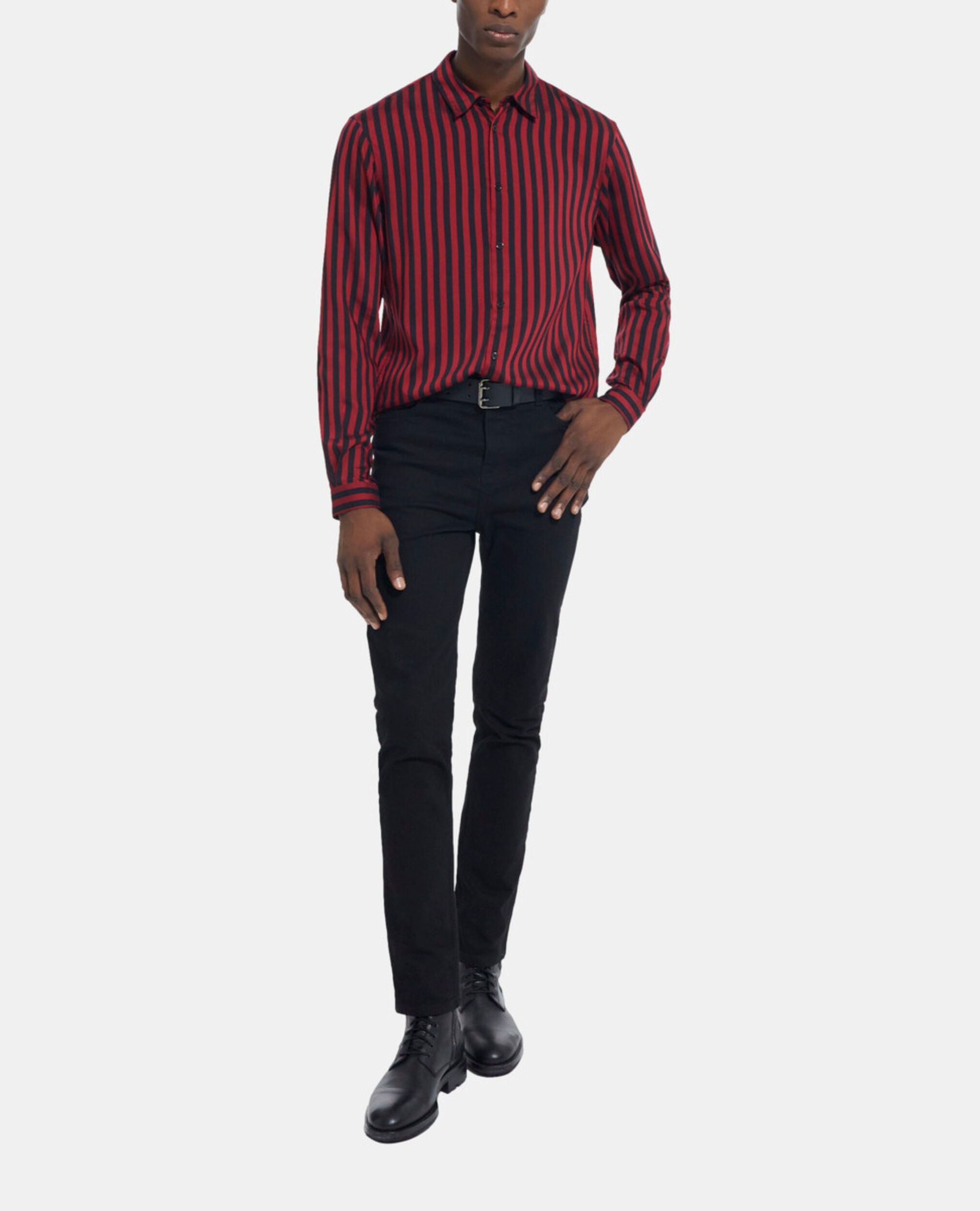 Chemise col classique à rayures, RED / BLACK, hi-res image number null
