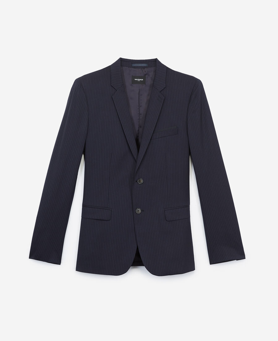 blue wool formal jacket with stripes