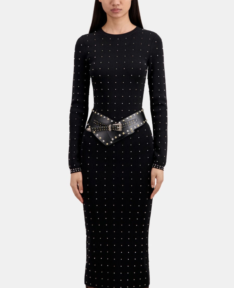 The Kooples FEMME BLACK ceinture large en cuir noir avec clous et boucle western