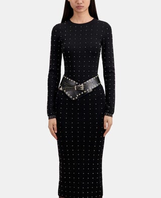 The Kooples FEMME BLACK ceinture large en cuir noir avec clous et boucle western