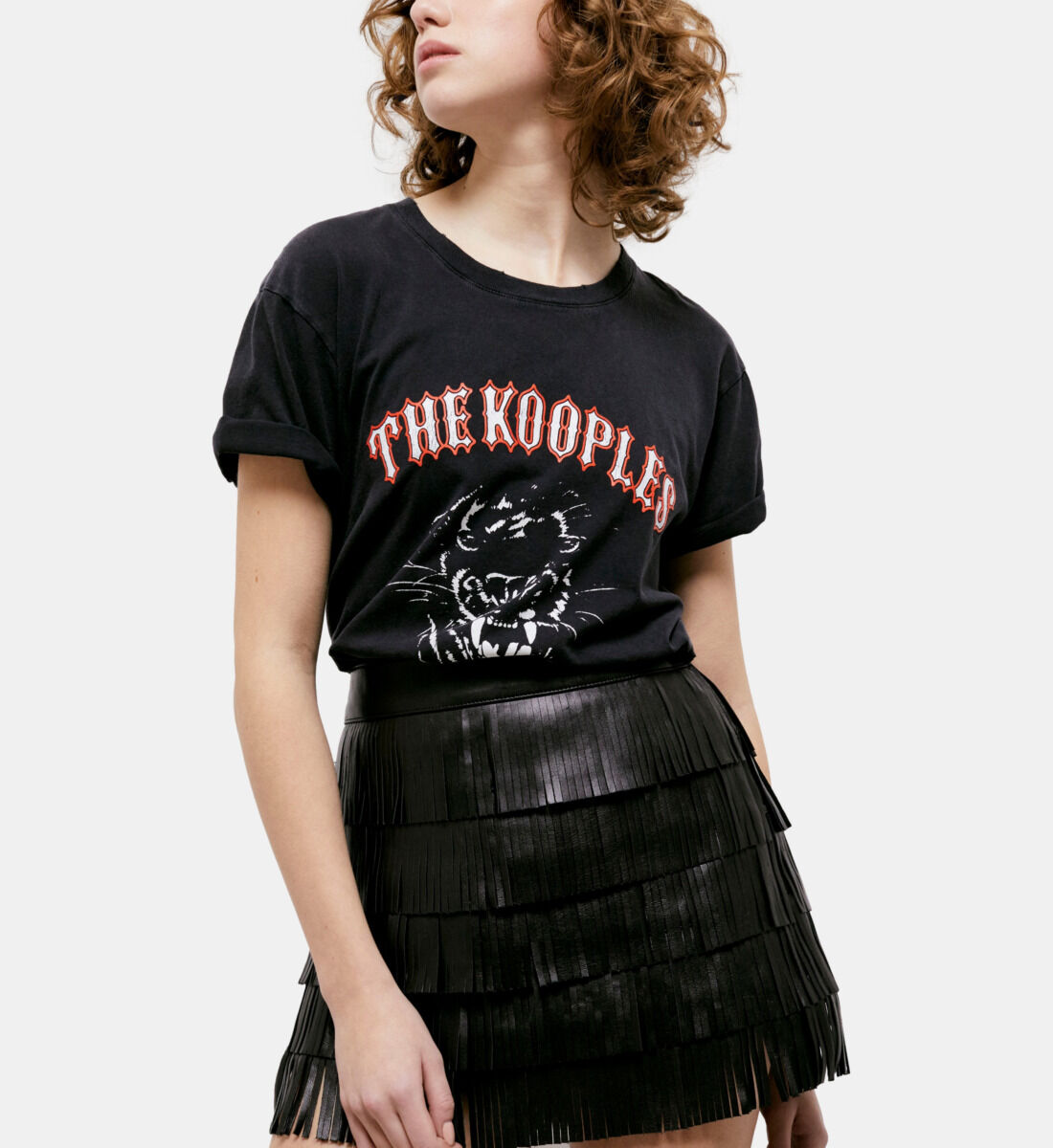 Jupe courte en cuir noire The Kooples France