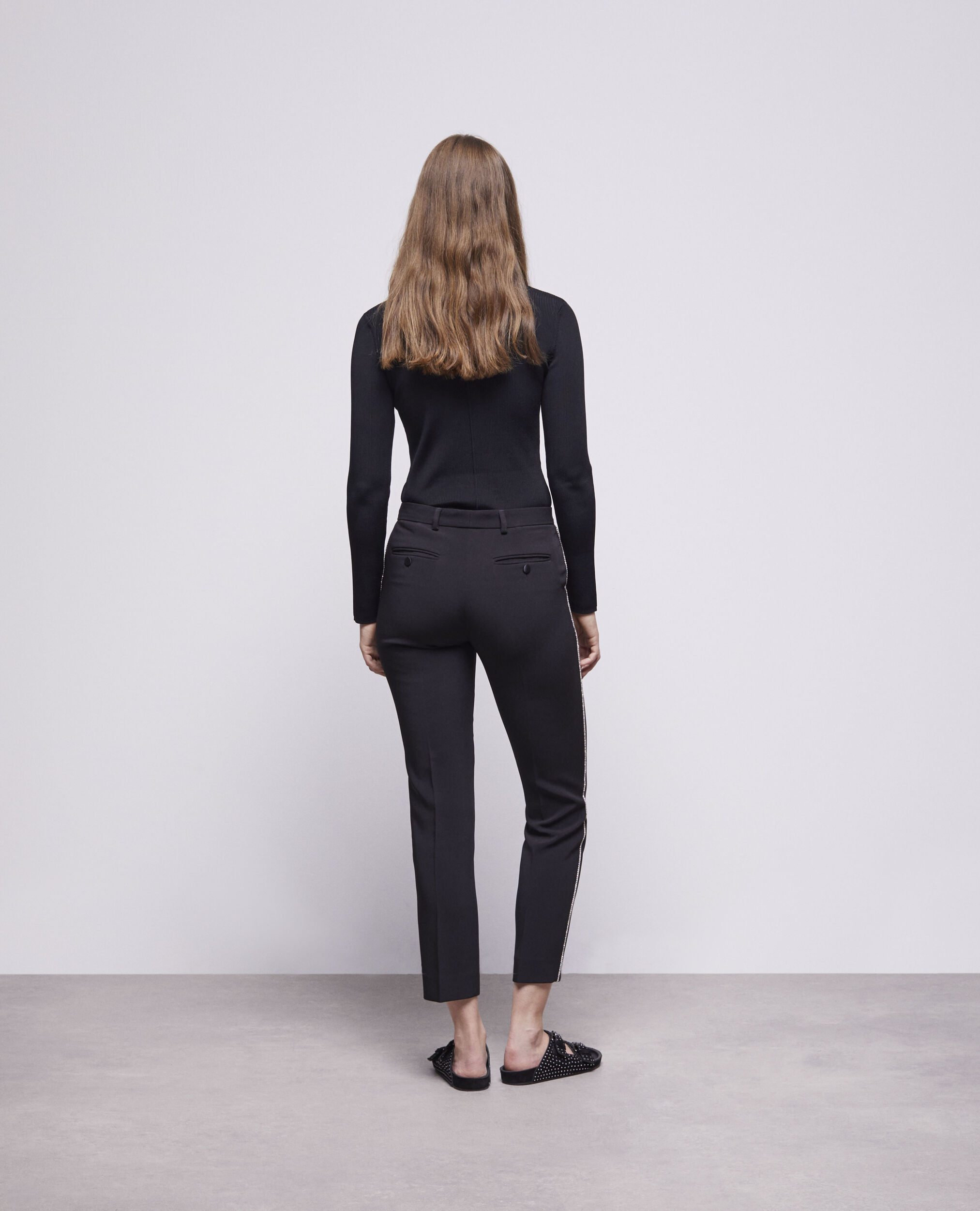 Pantalón traje detalles strass negro, BLACK, hi-res image number null