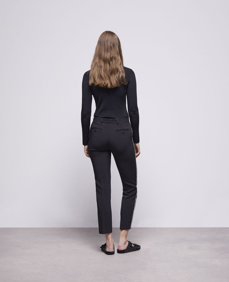 black suit pants with rhinestone details