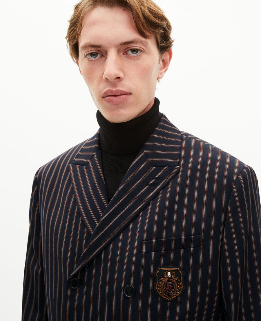 The Kooples HERREN BLUE-WHITE-RED zweireihige, marineblau gestreifte jacke