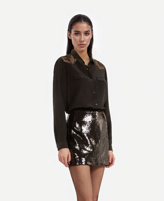 The Kooples WOMEN BLACK silk shirt with black lace