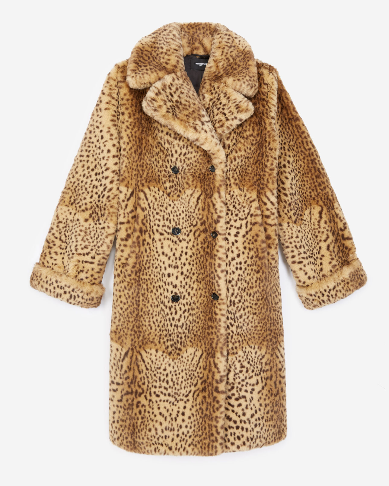 The Kooples WOMEN BROWN long leopard-print faux fur coat