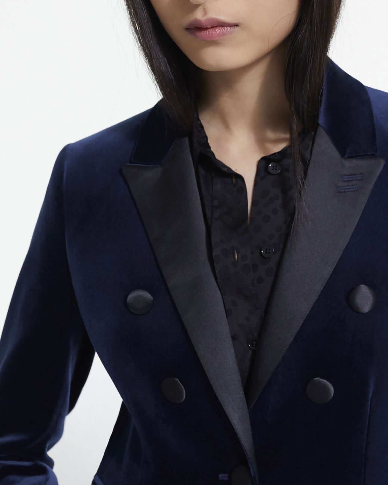 The Kooples WOMEN NAVY blue velvet suit jacket