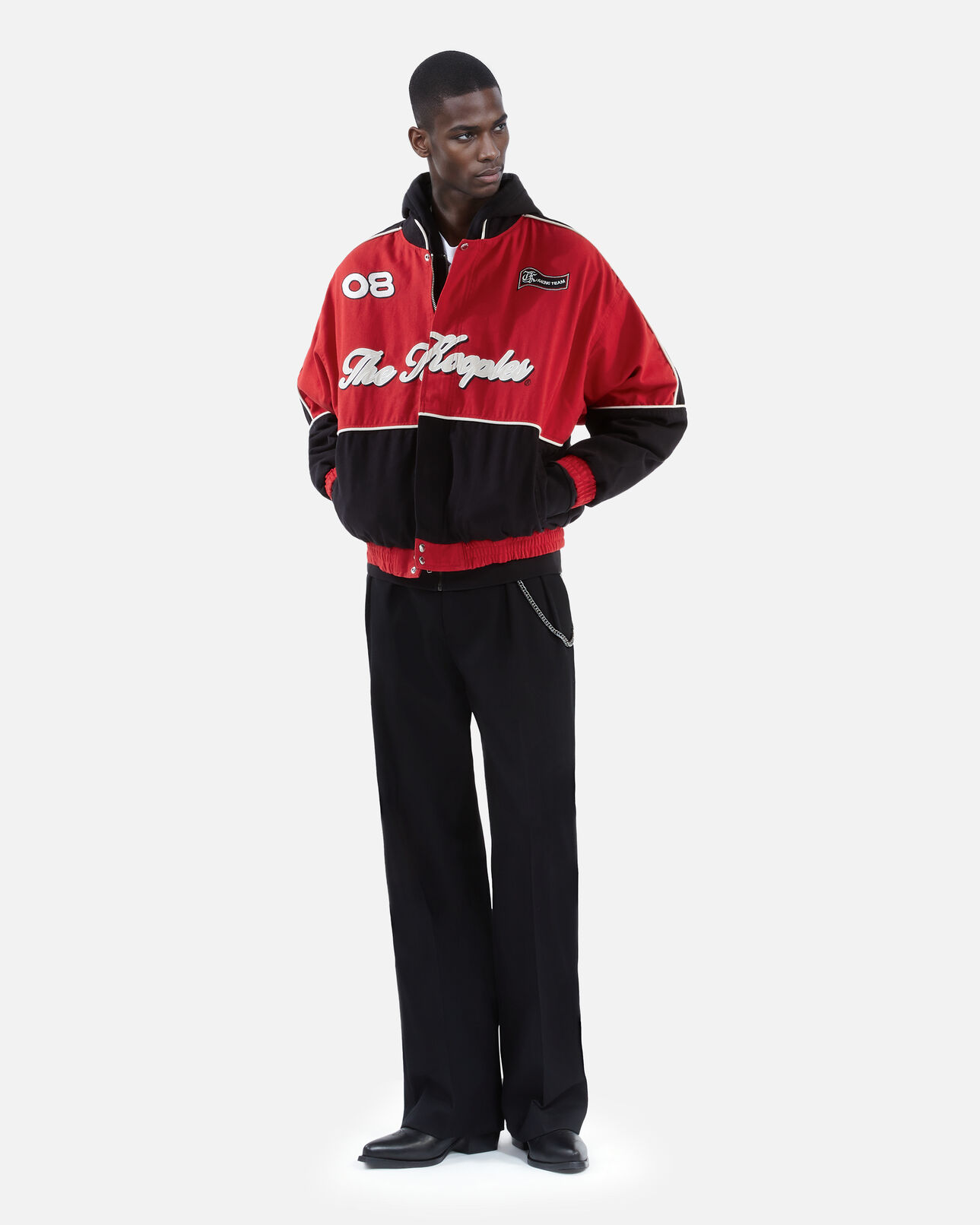 The Kooples HOMME BLACK - RED blouson style veste de course noir et rouge