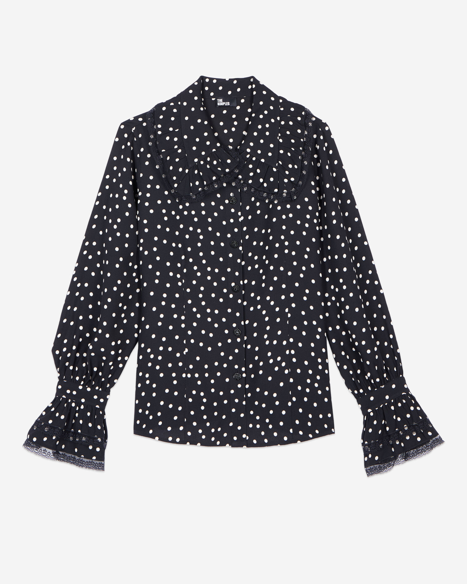 Black polka dot shirt, BLACK WHITE, hi-res image number null