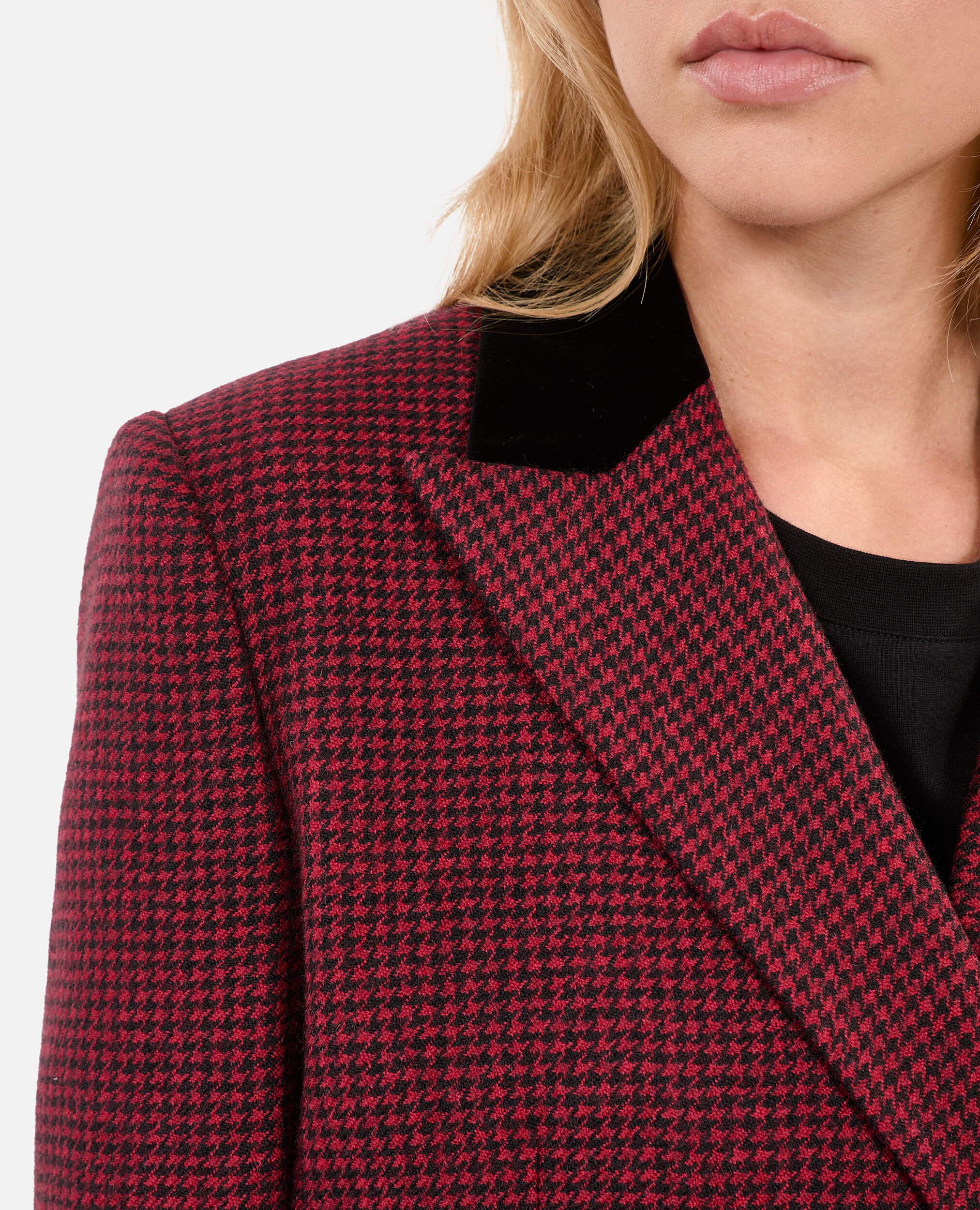 Black and red houndstooth blazer