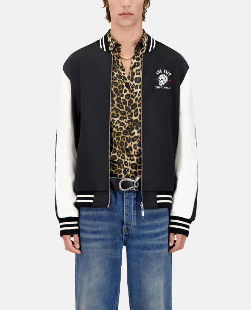 The Kooples HERREN BLACK satinschwarze wendejacke mit tiger-stickerei