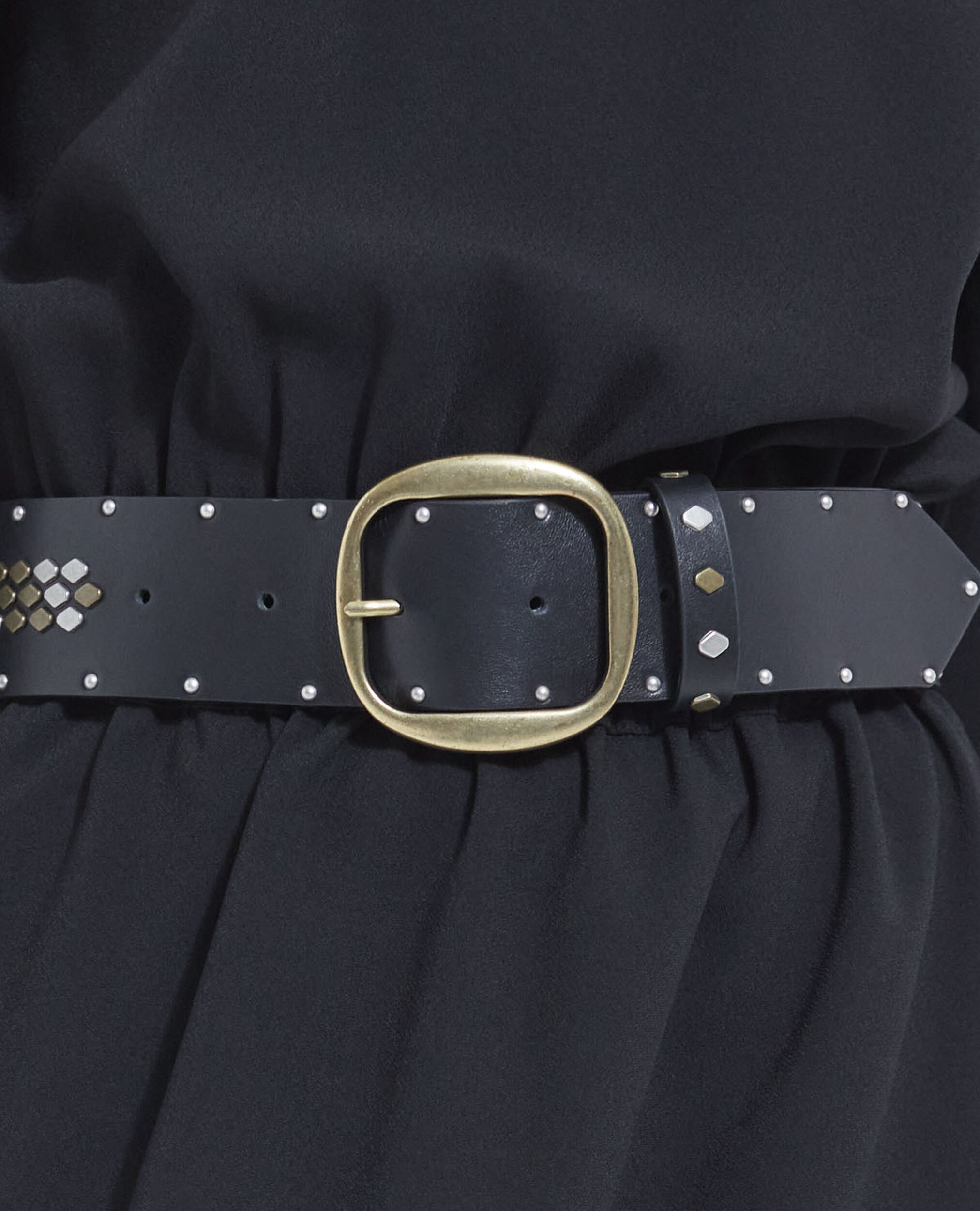 Black high waist smooth leather belt, BLACK, hi-res image number null