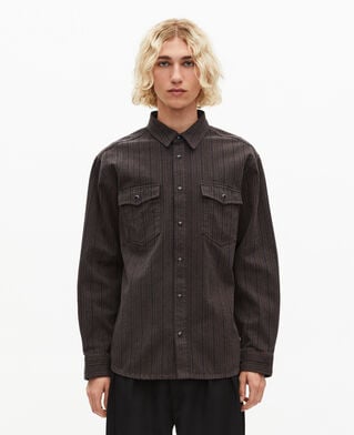 The Kooples MEN WASHED GREY brown and blue molten stripe overshirt