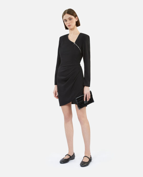 short black crepe dress with zipper