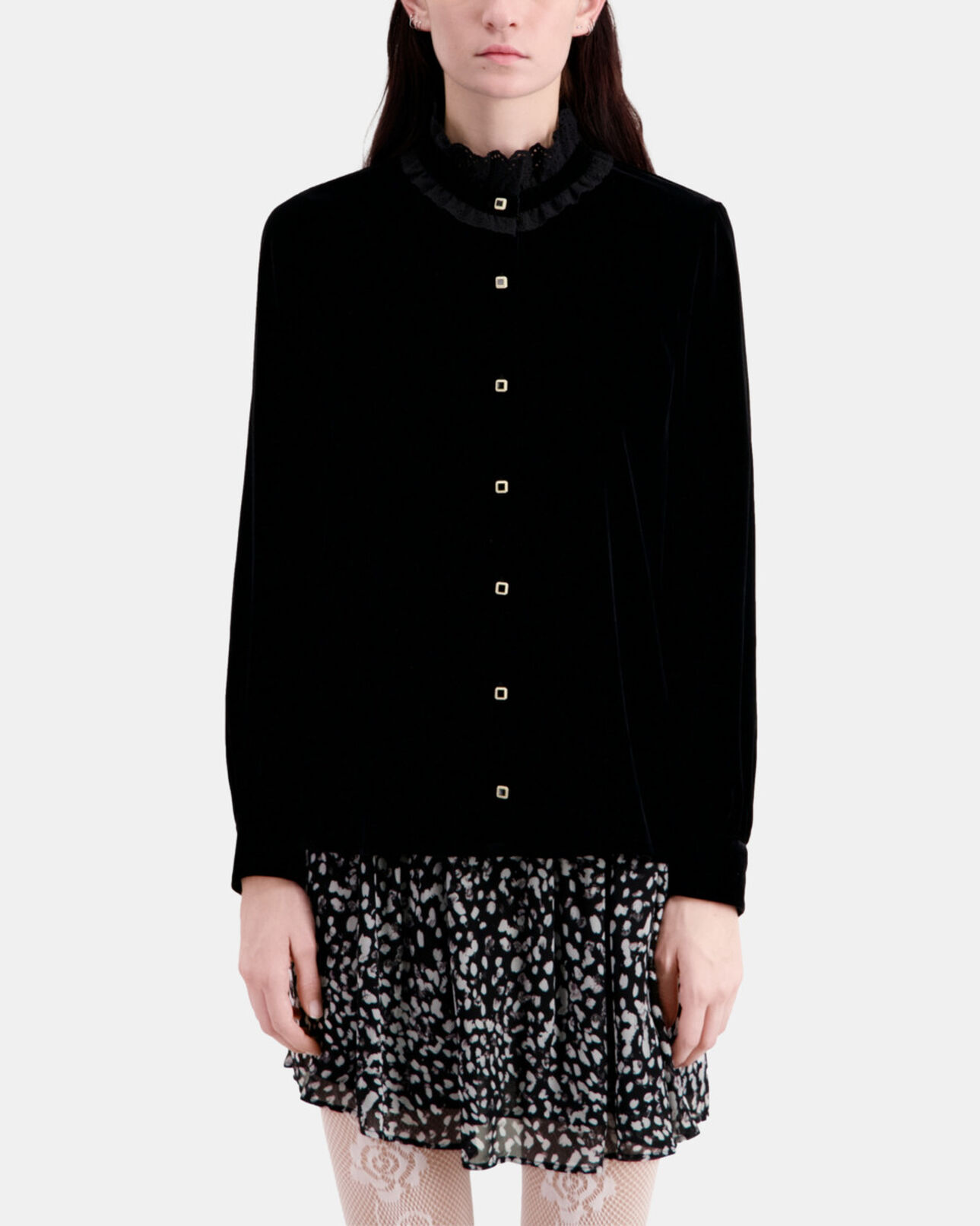The Kooples WOMEN BLACK black velvet shirt