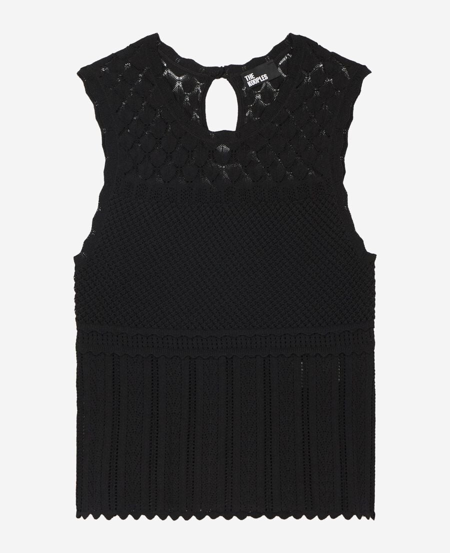 The Kooples FEMME BLACK top en maille ajour&eacute; noir