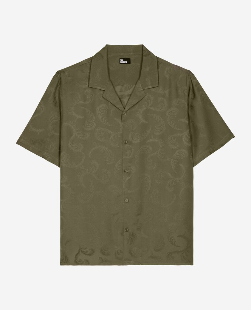The Kooples HERREN OLIVE KAKI kurzärmliges khaki-jacquardhemd