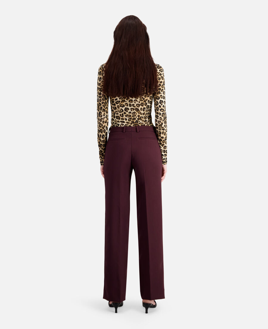 pantalon tailleur bordeaux en crêpe