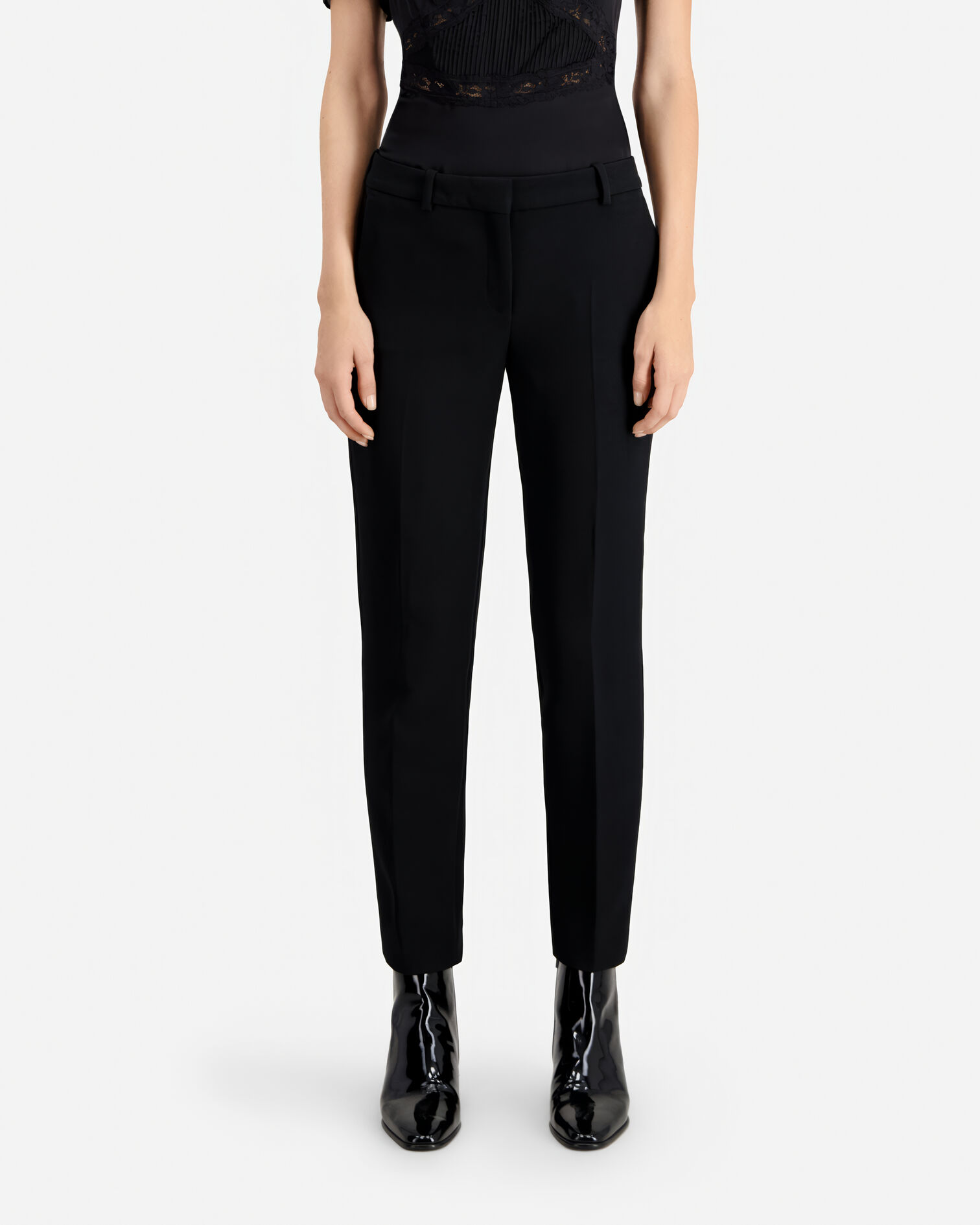 Pantalón sastre de crepe negro de corte recto, BLACK, hi-res image number null