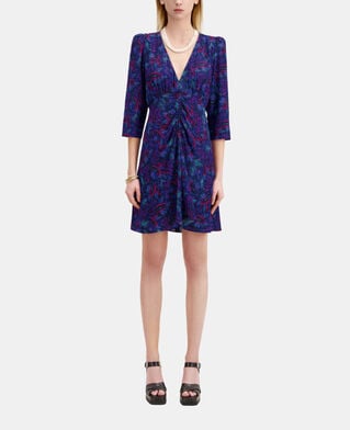 The Kooples FEMME BLUE RED robe courte imprimée en soie avec fronces