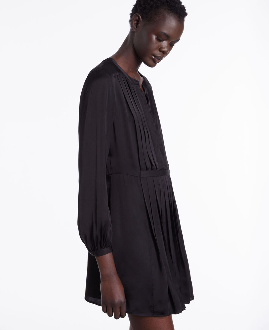 더 쿠플스 The Kooples Robe courte noire avec plissage,BLACK