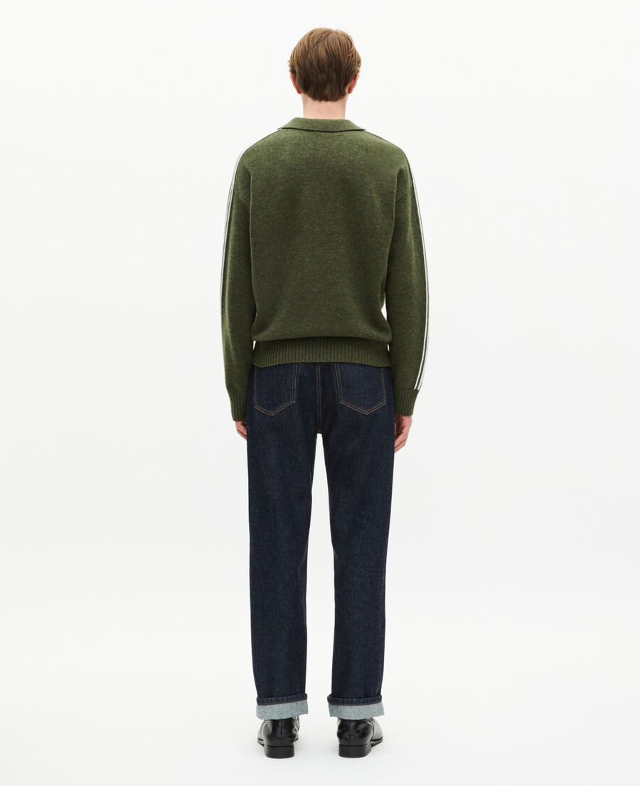 The Kooples HERREN GREEN wollpullover mit rollkragen und kontrastierenden khakistreifen