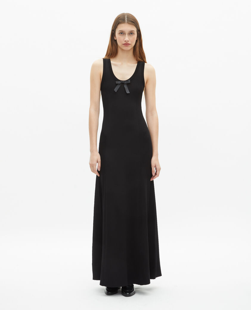 The Kooples DAMEN BLACK langes kleid aus schwarzem strick