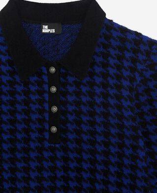 The Kooples F BLACK NAVY blue wool blend houndstooth polo neck sweater