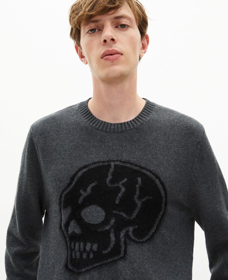 The Kooples HOMME ANTHRACITE MELANGE pull t&ecirc;te de mort gris fonc&eacute;