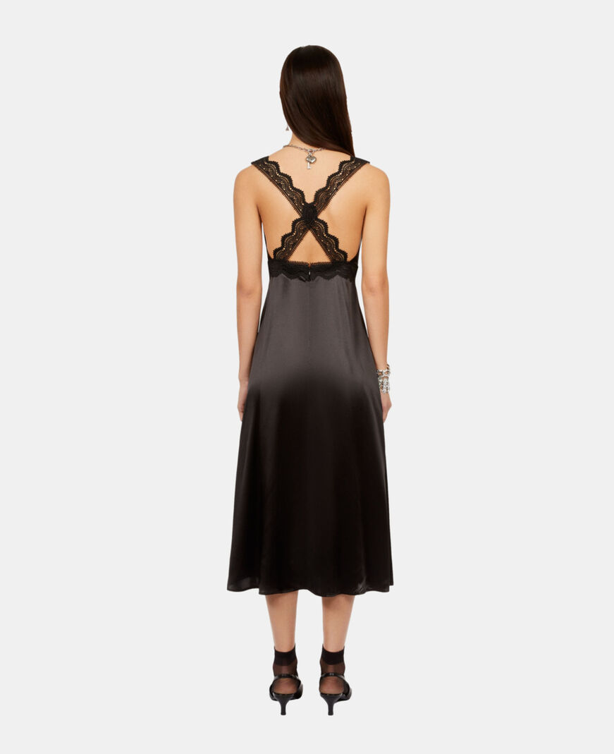 The Kooples F BLACK long black slip dress with guipure