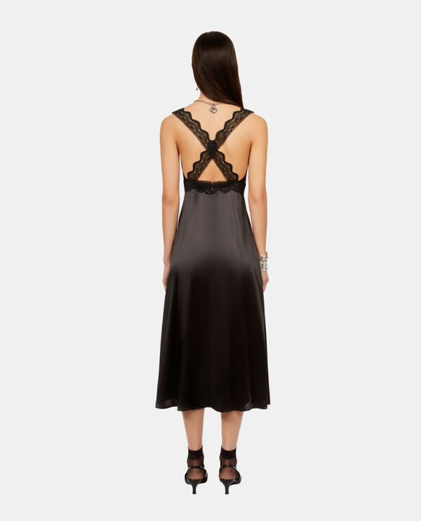 The Kooples F BLACK long black slip dress with guipure