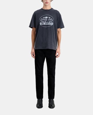 The Kooples H BLACK WASHED men's black t-shirt with racing skull serigraphy