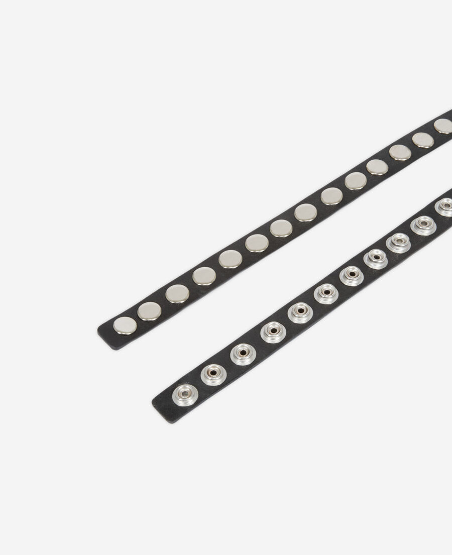 The Kooples MIXED BLACK thin black leather belt