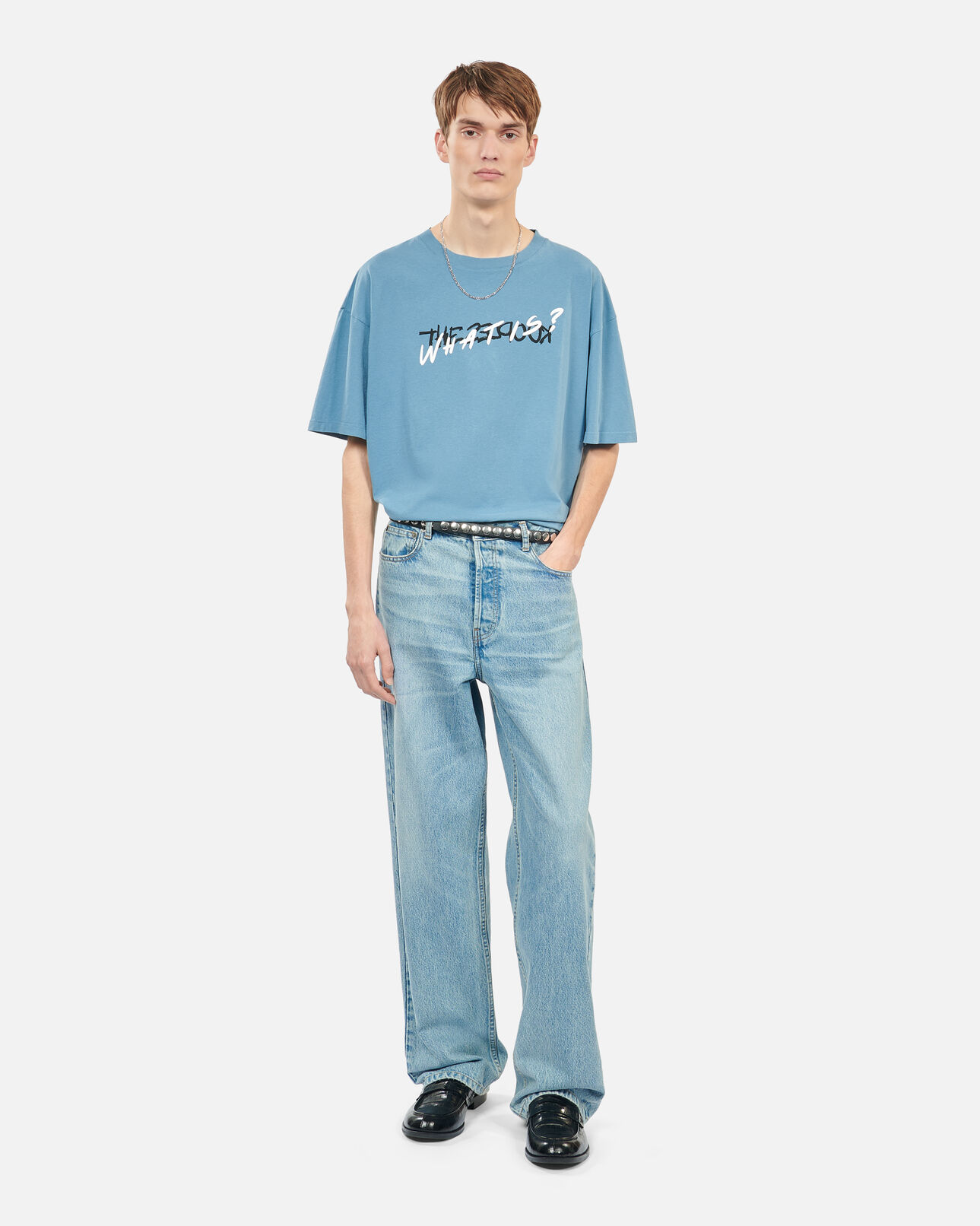 The Kooples MEN STONE BLUE light blue what is handwritten serigraphy t-shirt