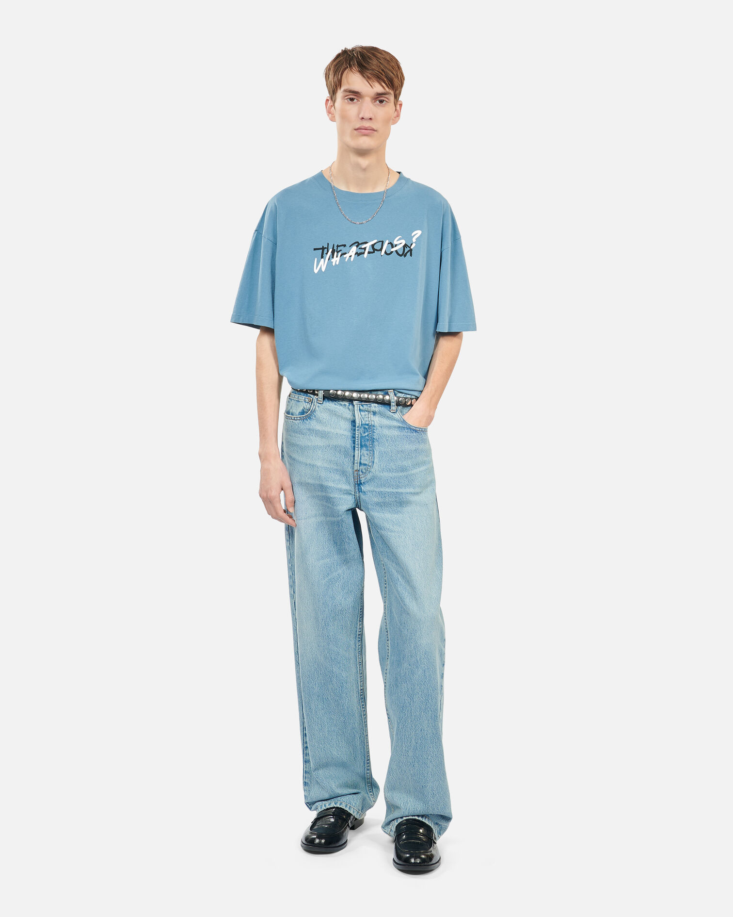 Light blue What is Handwritten serigraphy t-shirt, STONE BLUE, hi-res image number null