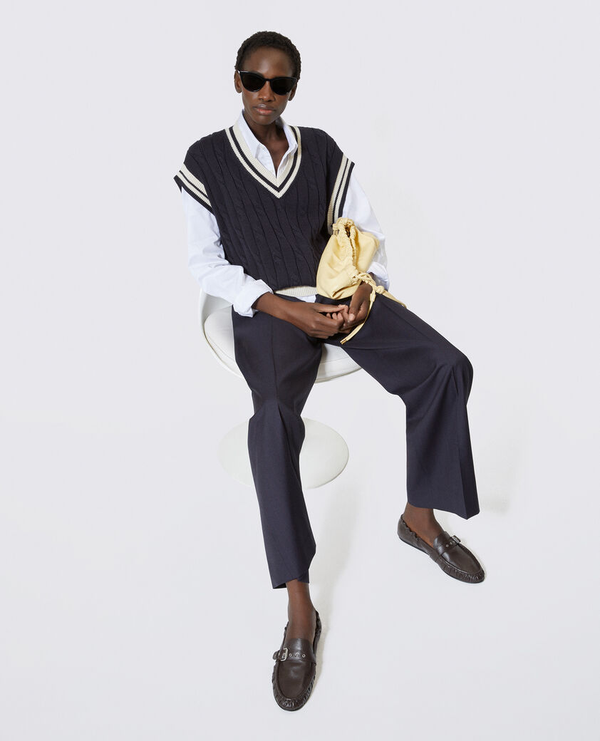 The Kooples FEMME NAVY ECRU pull sans manches en coton marine