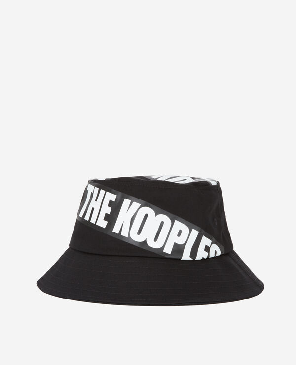 reversible black bucket hat with tape logo