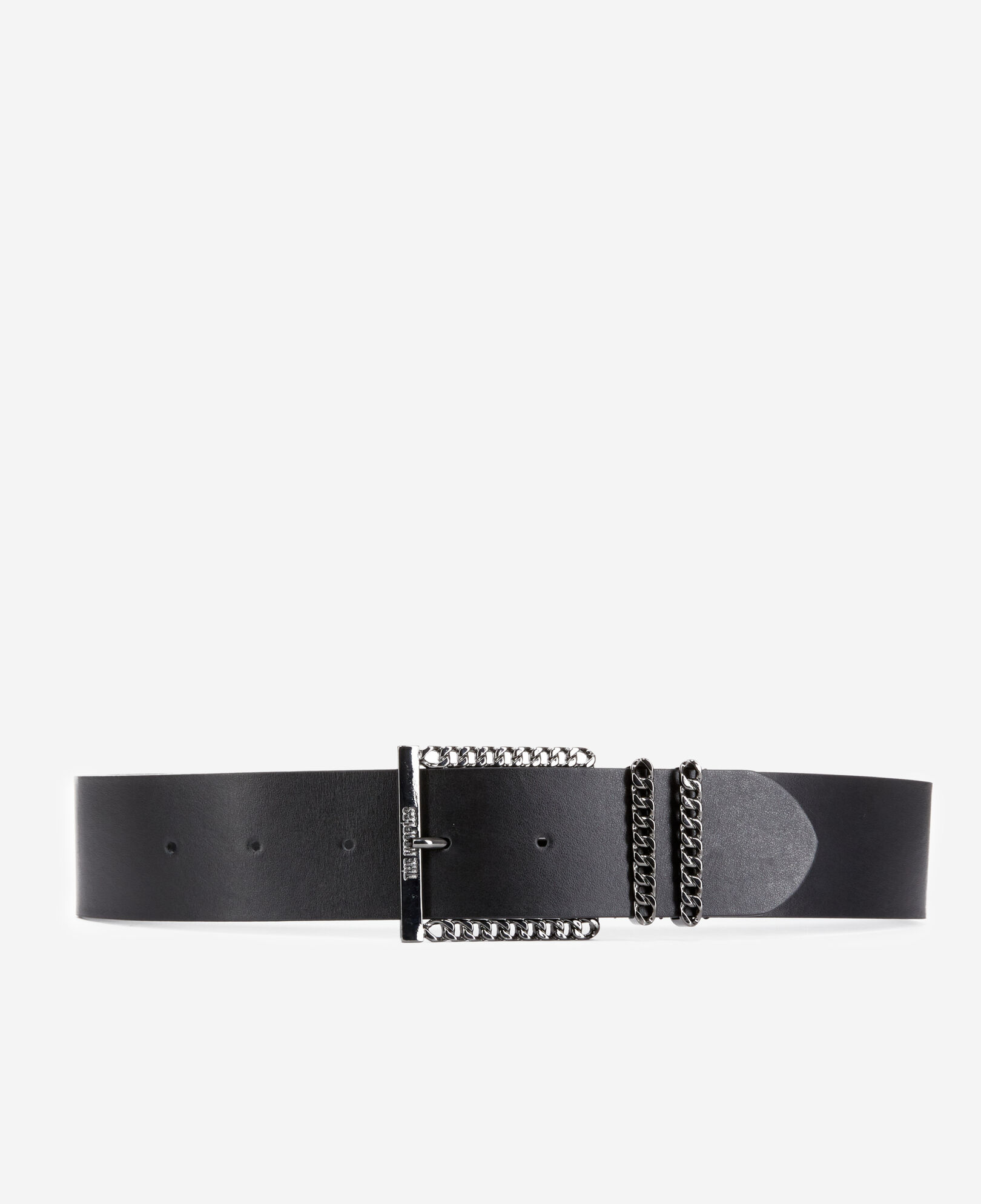 The Kooples WOMEN BLACK black leather belt with chain buckle